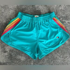 Aviatior Nation - Women's 5 Stripe Teal Athletic Shorts, Size Medium
